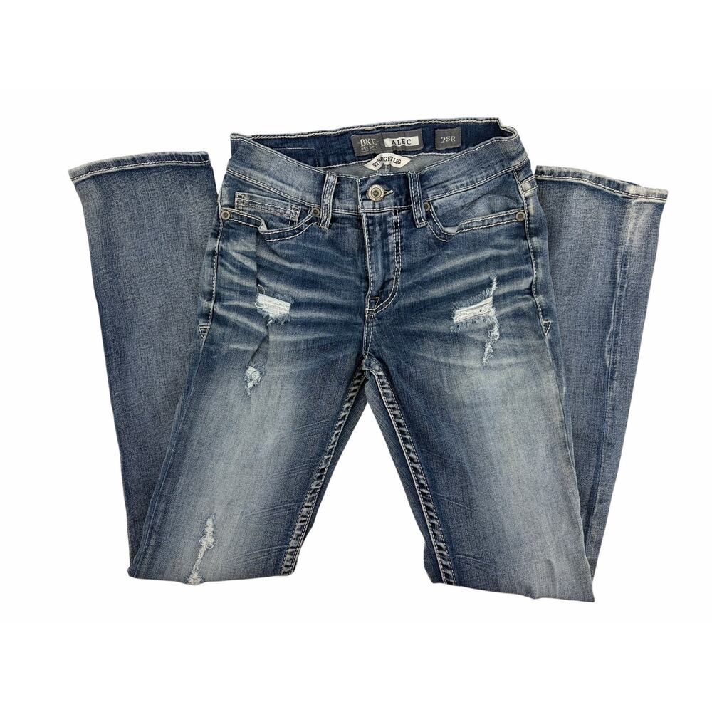 BKE Alec Men's Distressed Jeans 28R Straight Leg Medium Wash Stretch Denim